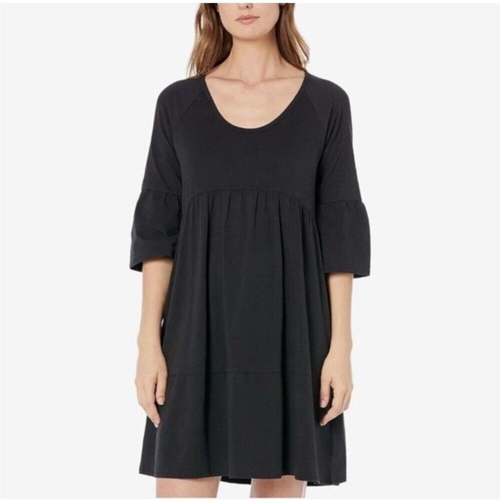 PACT Women's Size M Black Dress Revive Flutter Sleeve Organic Cotton Recycled